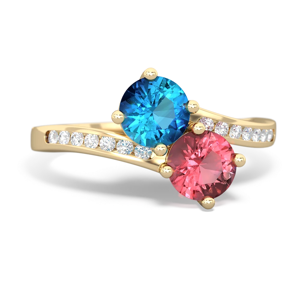 London Topaz Channel Set Two Stone 14K Yellow Gold ring R5303