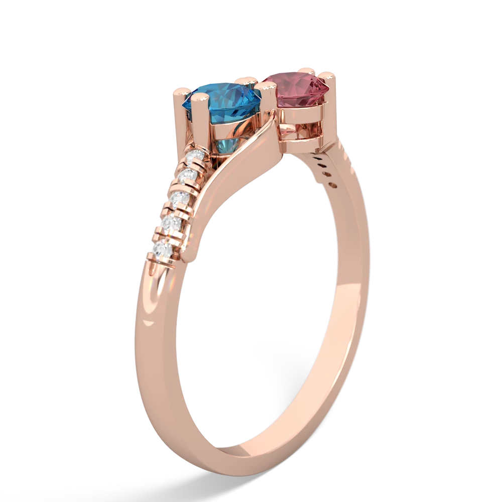 London Topaz Infinity Pave Two Stone 14K Rose Gold ring R5285