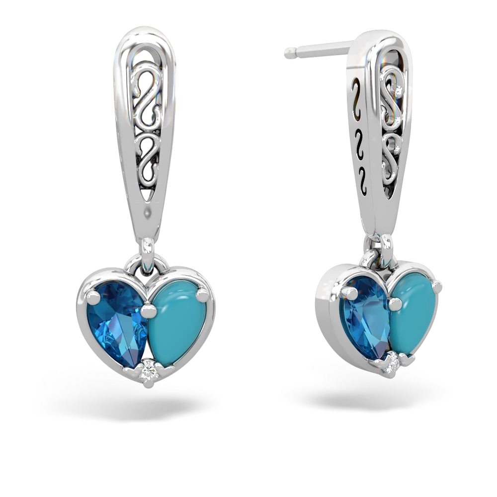 London Topaz Filligree Heart 14K White Gold earrings E5070