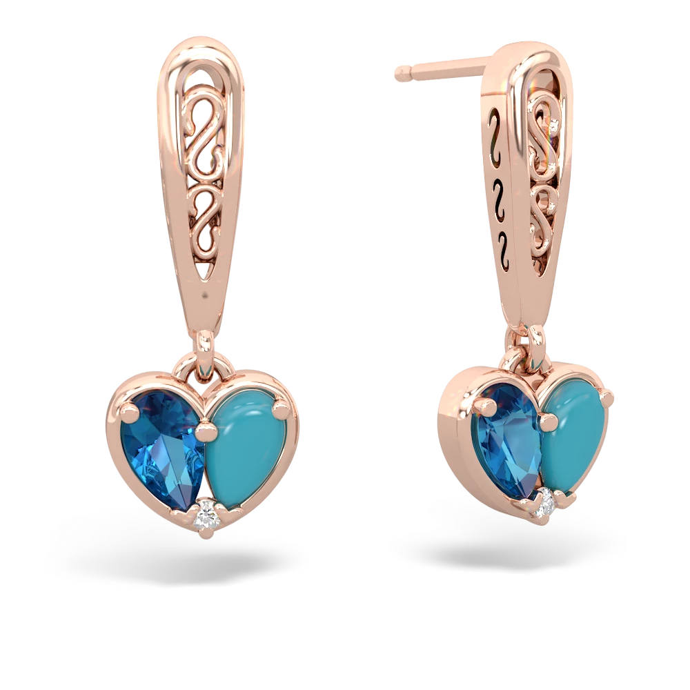 London Topaz Filligree Heart 14K Rose Gold earrings E5070