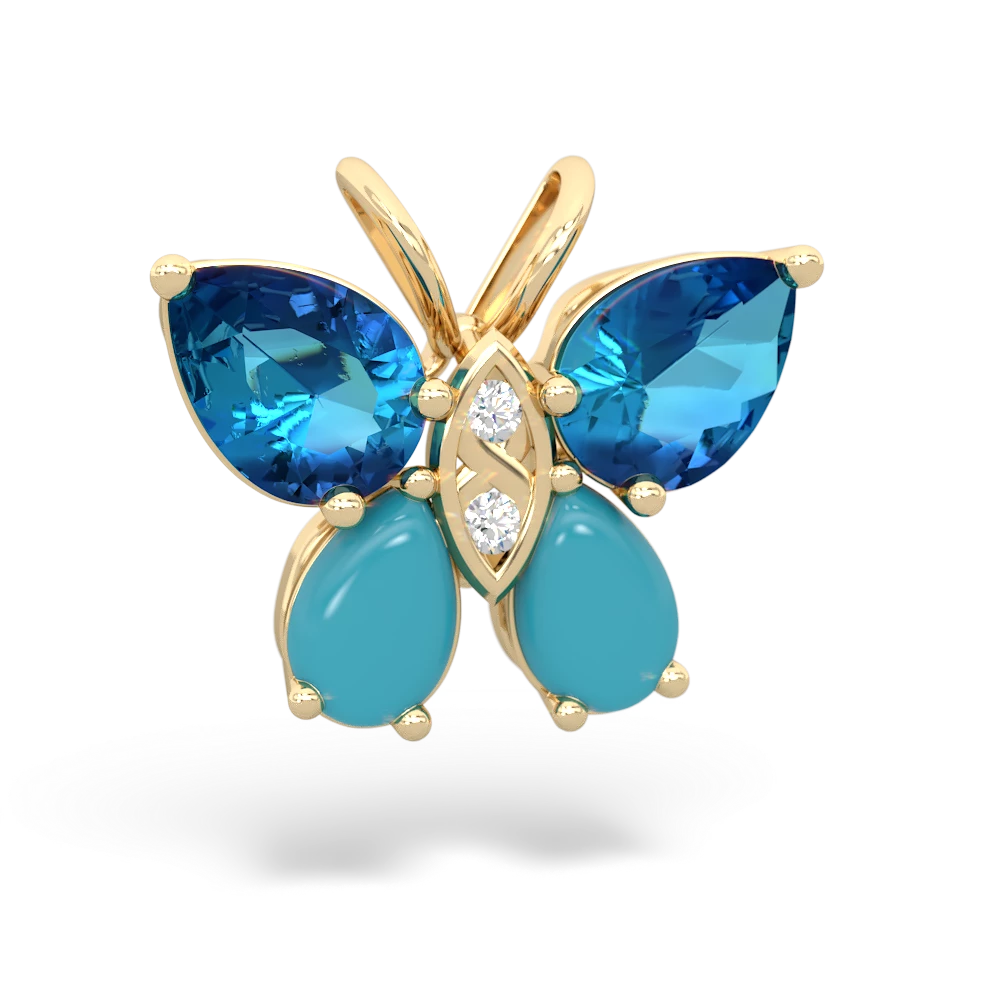 London Topaz Butterfly 14K Yellow Gold pendant P2215