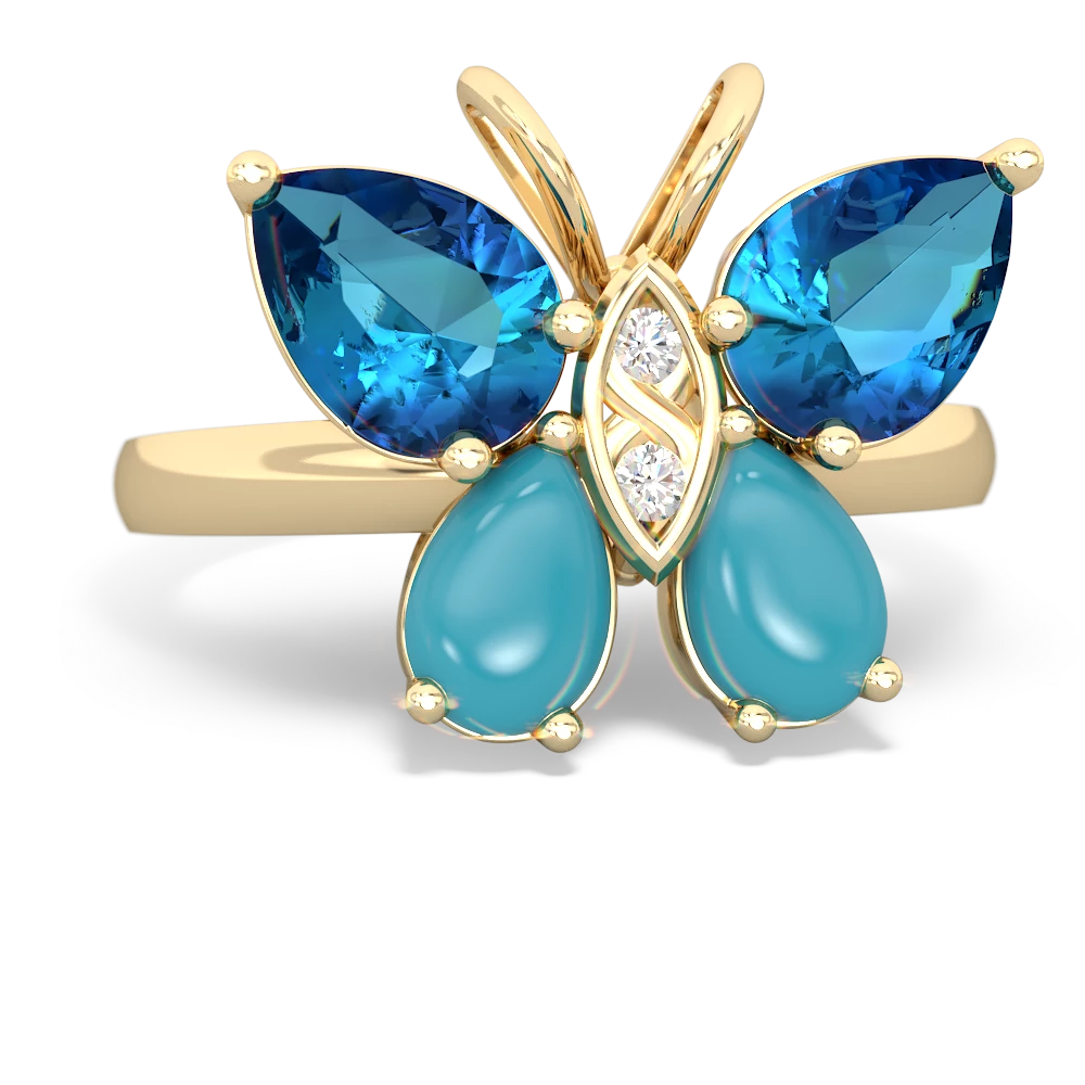 London Topaz Butterfly 14K Yellow Gold ring R2215