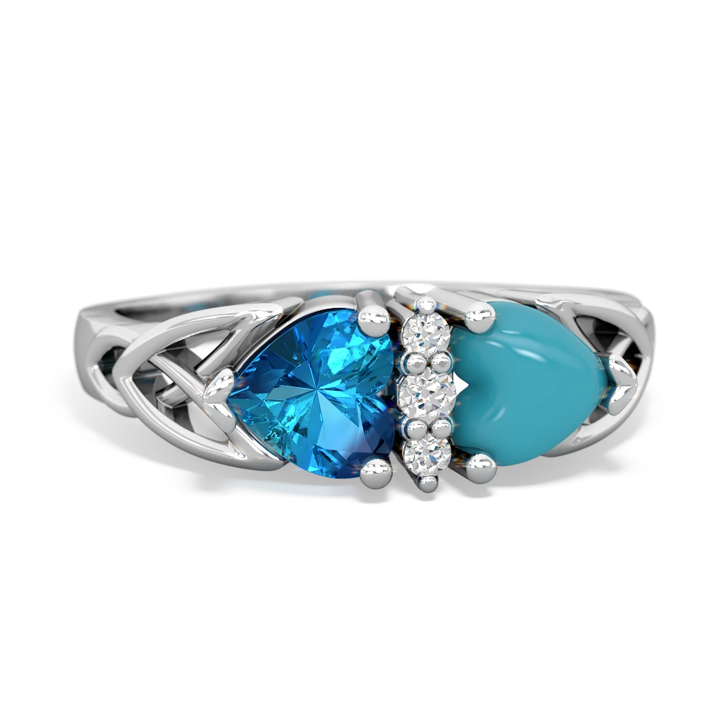 London Topaz Celtic Knot Double Heart 14K White Gold ring R5040