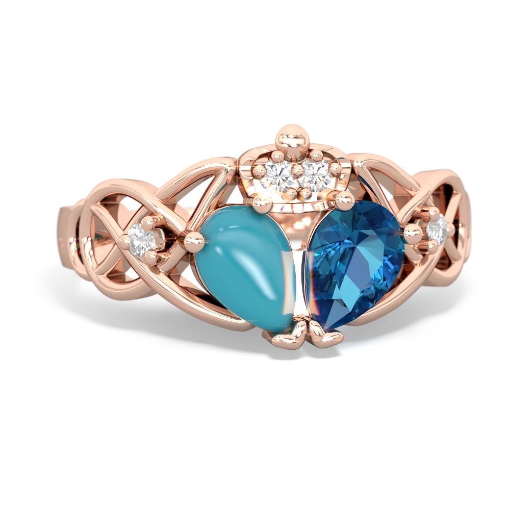 London Topaz 'One Heart' Celtic Knot Claddagh 14K Rose Gold ring R5322