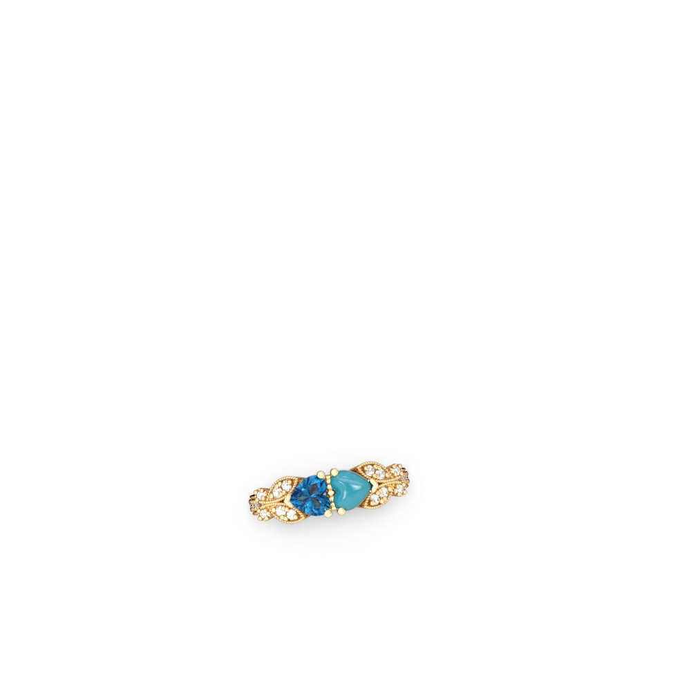 London Topaz Diamond Butterflies 14K Yellow Gold ring R5601