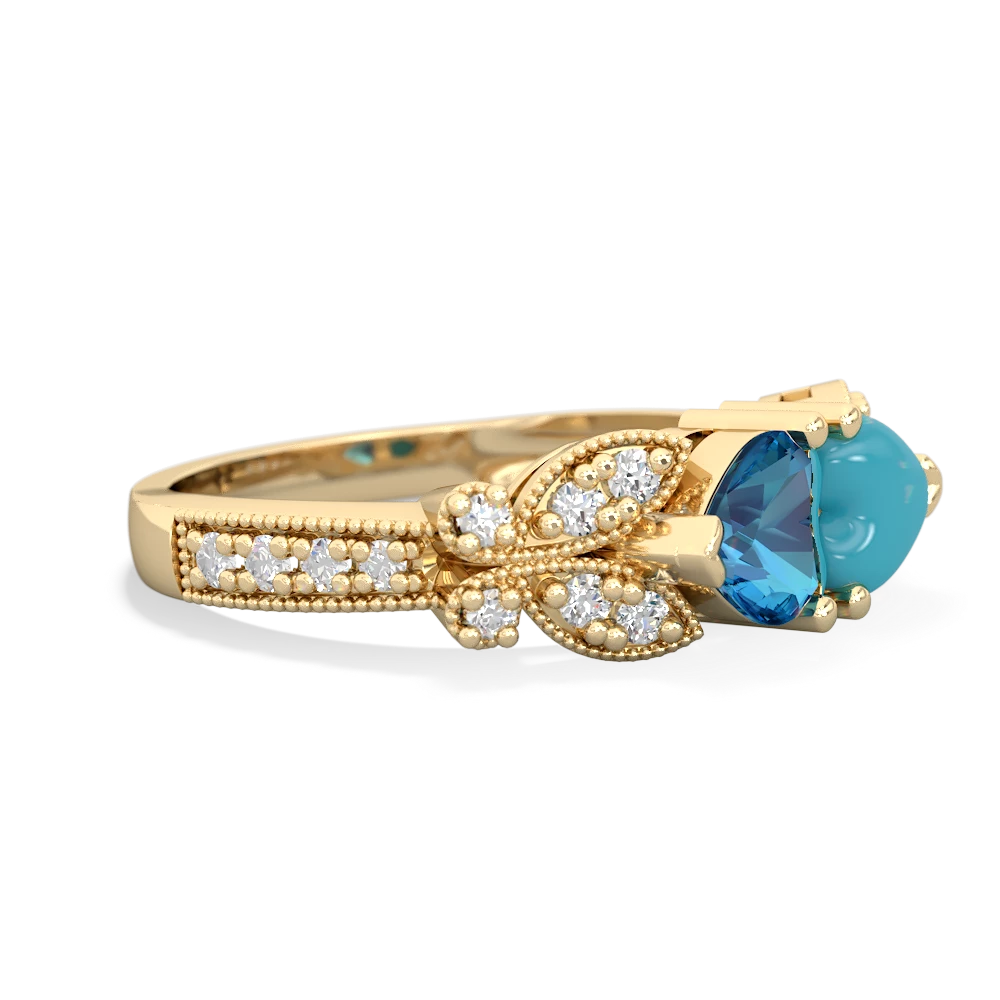 London Topaz Diamond Butterflies 14K Yellow Gold ring R5601