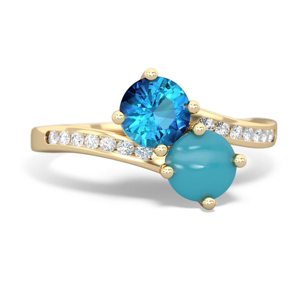 London Topaz Channel Set Two Stone 14K Yellow Gold ring R5303