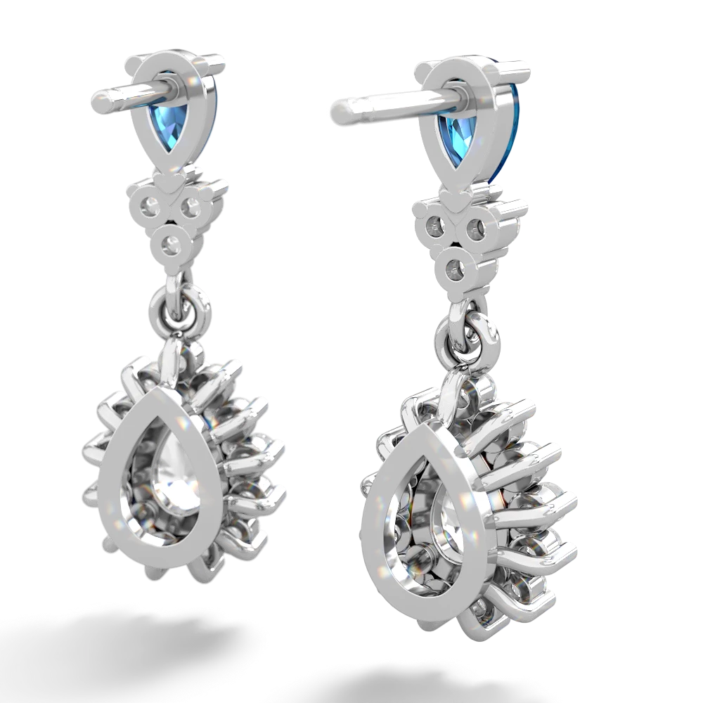 London Topaz Halo Pear Dangle 14K White Gold earrings E1882