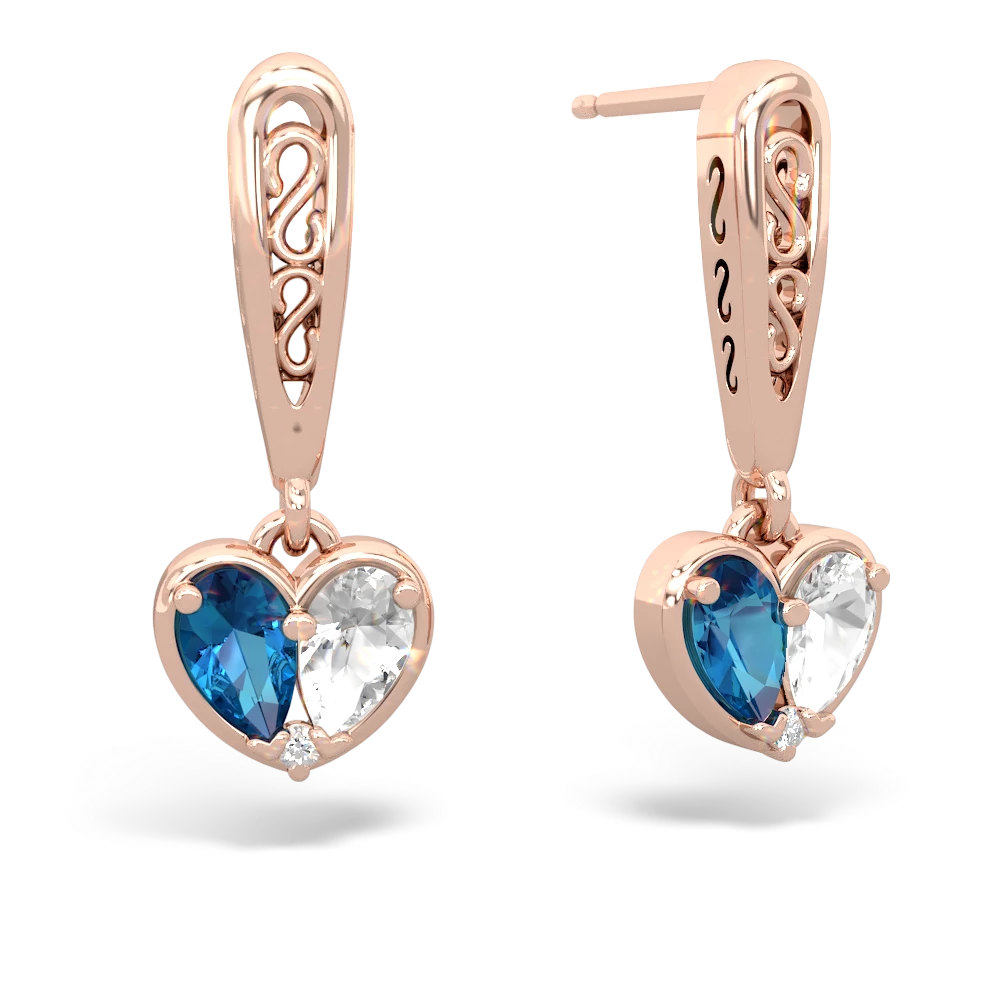 London Topaz Filligree Heart 14K Rose Gold earrings E5070