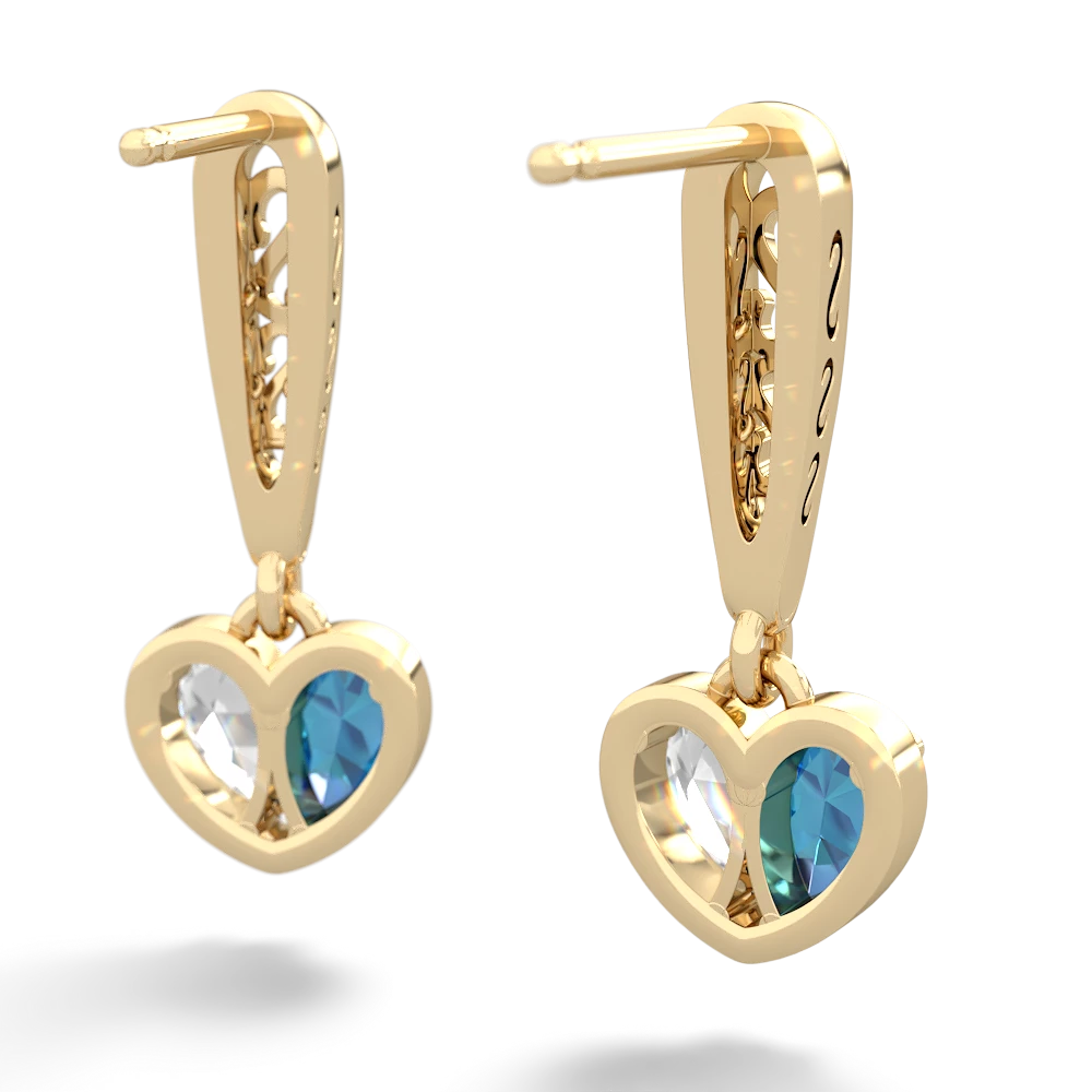 London Topaz Filligree Heart 14K Yellow Gold earrings E5070