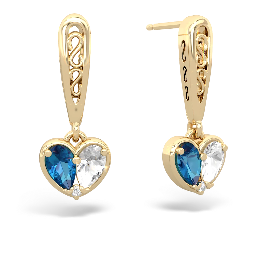 London Topaz Filligree Heart 14K Yellow Gold earrings E5070