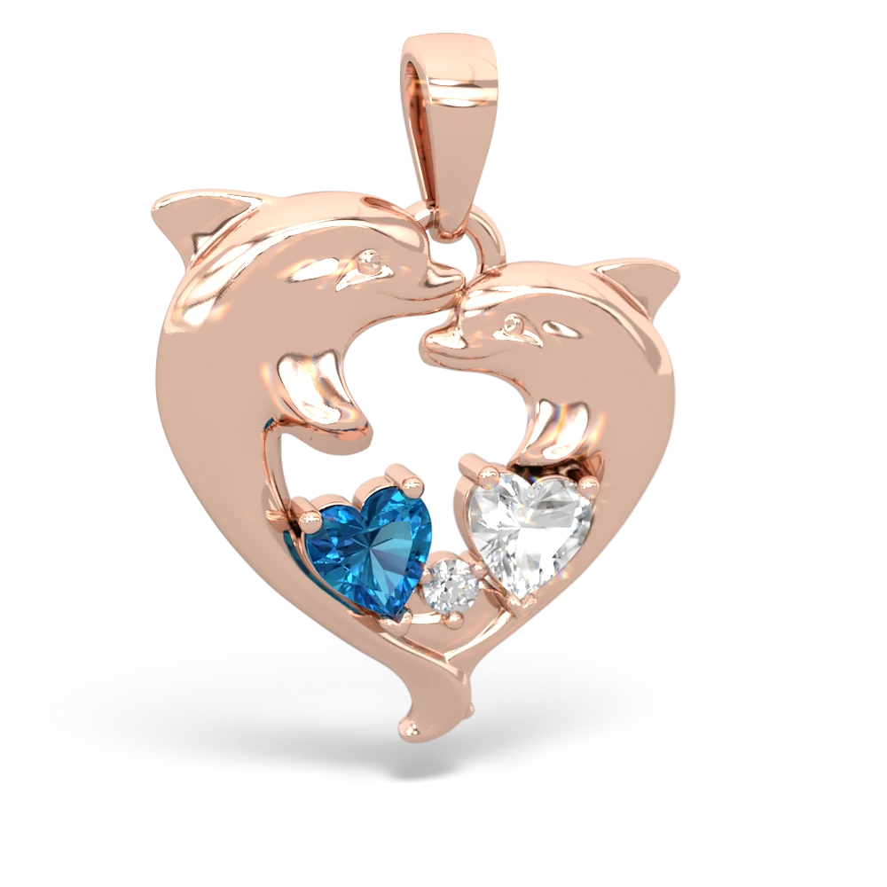 London Topaz Dolphin Heart 14K Rose Gold pendant P5820