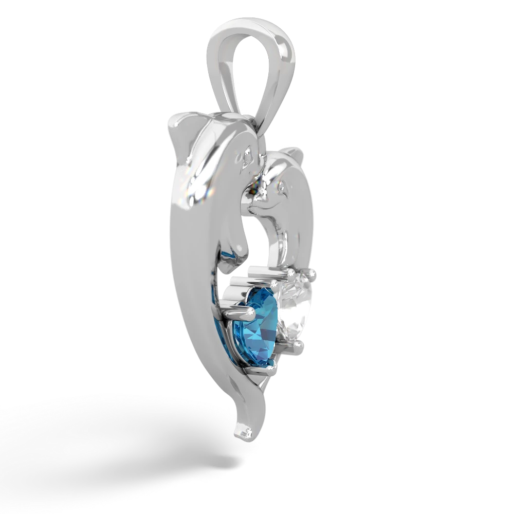 London Topaz Dolphin Heart 14K White Gold pendant P5820