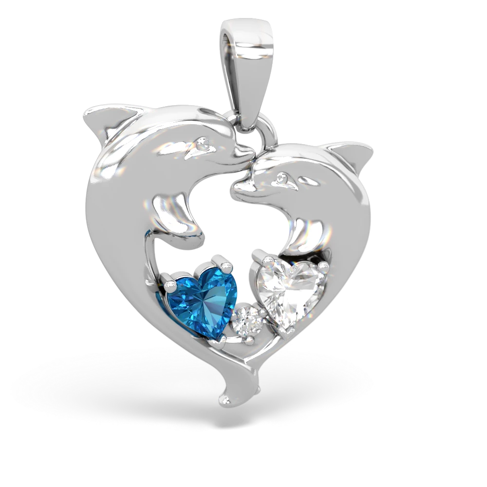 London Topaz Dolphin Heart 14K White Gold pendant P5820