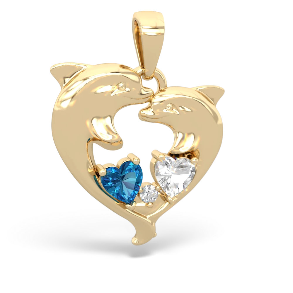 London Topaz Dolphin Heart 14K Yellow Gold pendant P5820