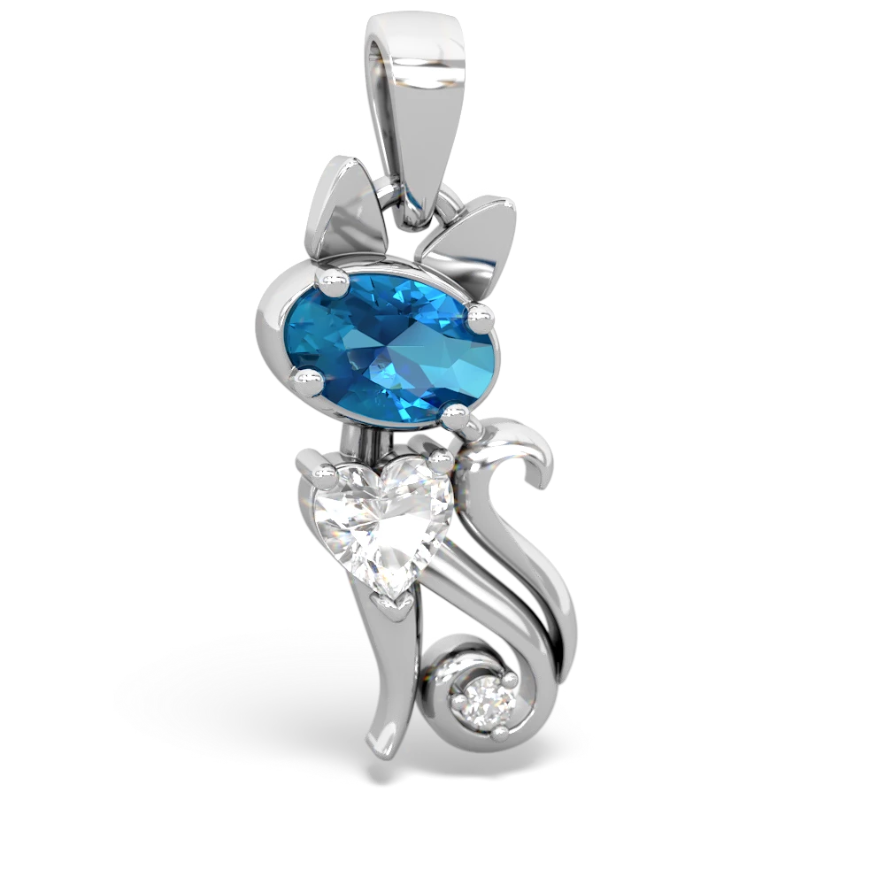 London Topaz Kitten 14K White Gold pendant P5780