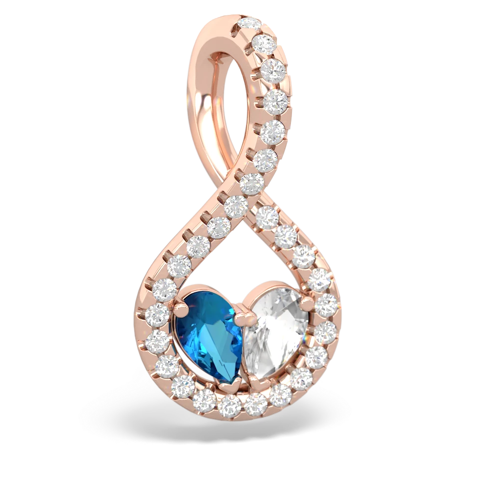 London Topaz Pave Twist 'One Heart' 14K Rose Gold pendant P5360