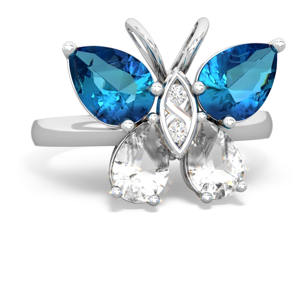 London Topaz Butterfly 14K White Gold ring R2215