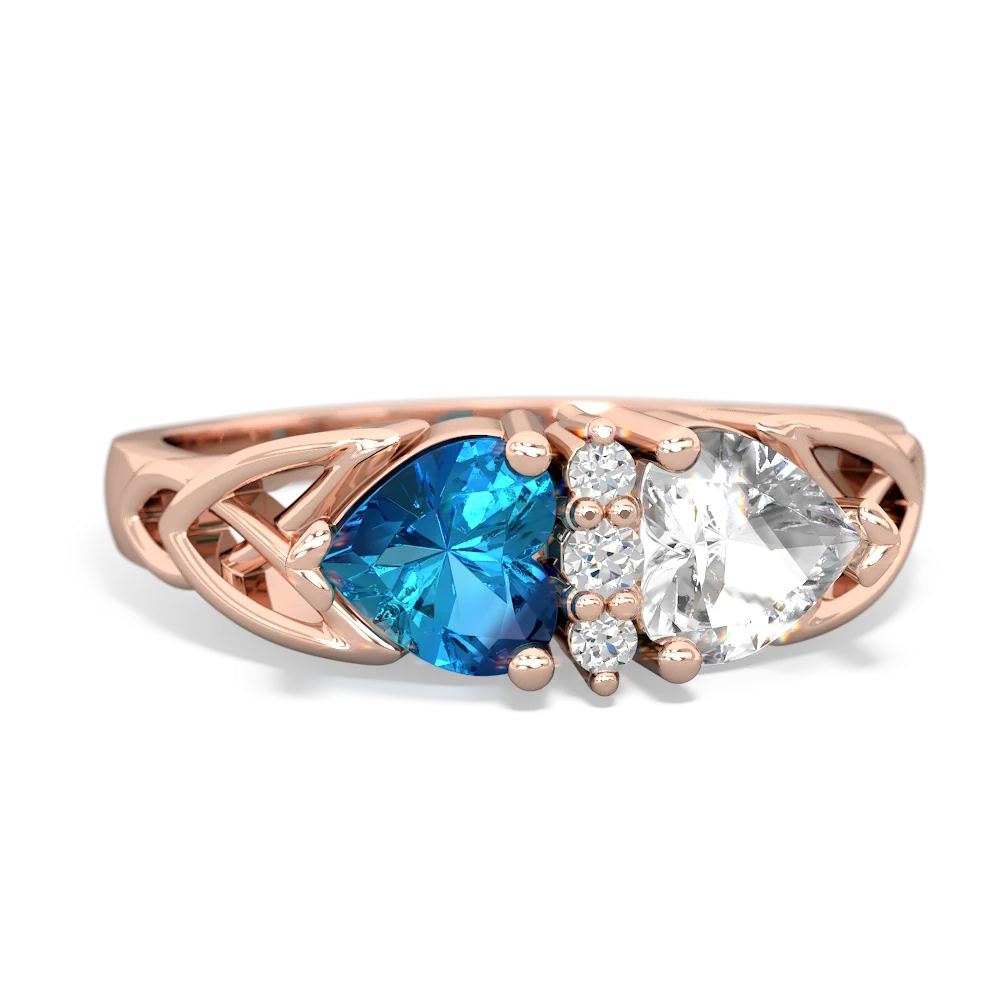 London Topaz Celtic Knot Double Heart 14K Rose Gold ring R5040