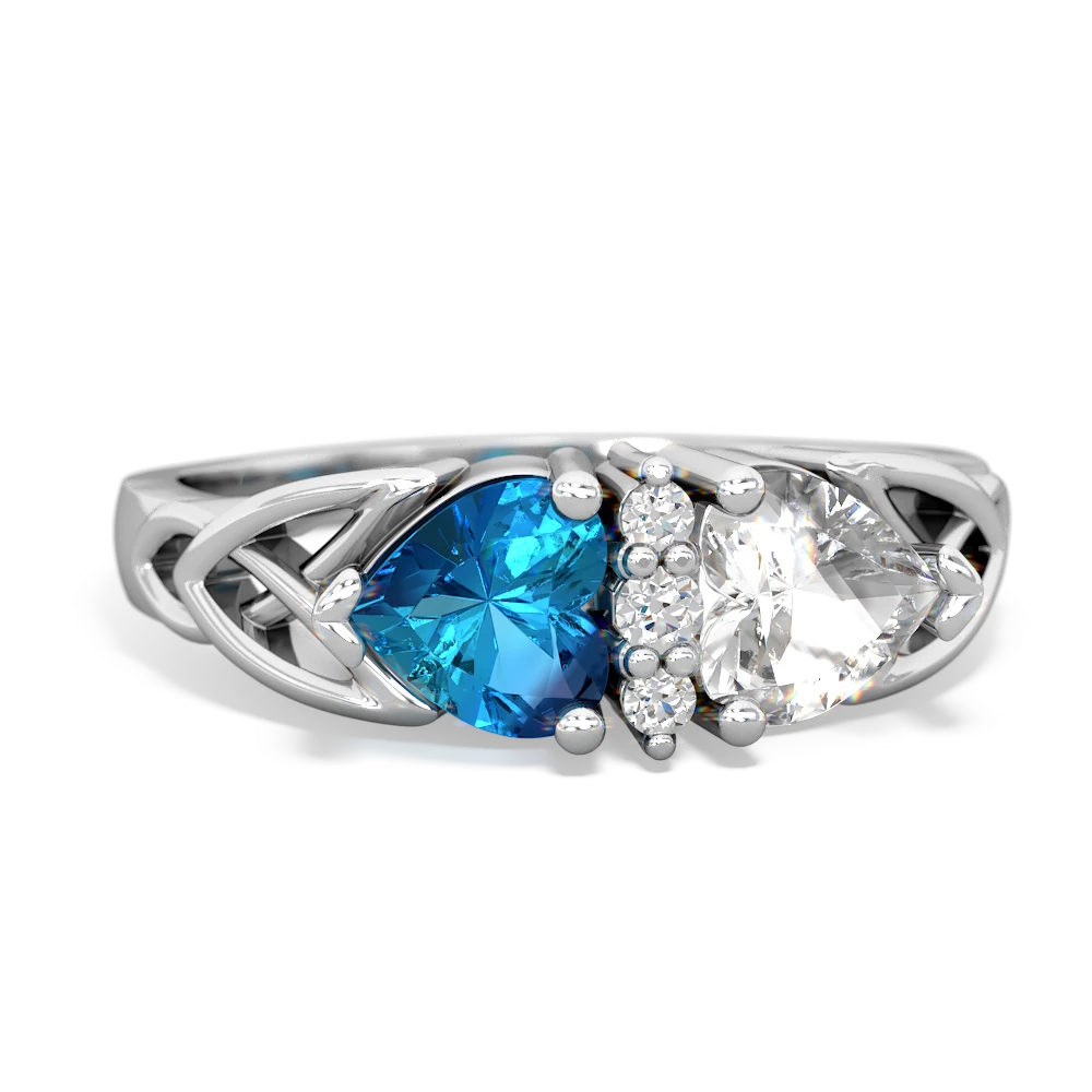 London Topaz Celtic Knot Double Heart 14K White Gold ring R5040