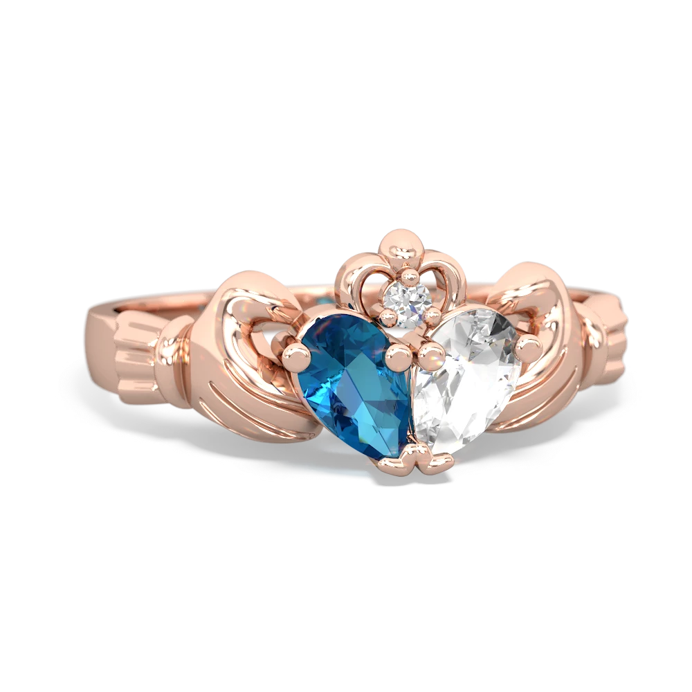 London Topaz 'Our Heart' Claddagh 14K Rose Gold ring R2388