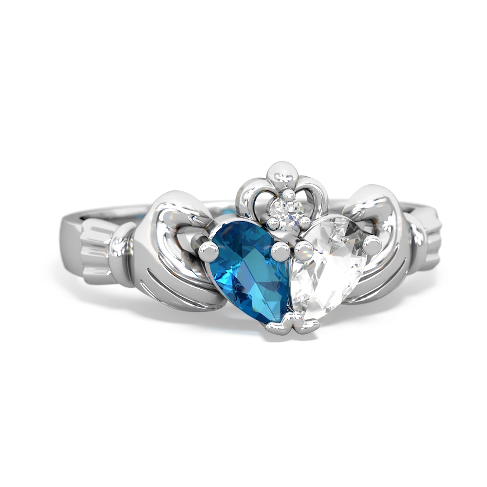 London Topaz 'Our Heart' Claddagh 14K White Gold ring R2388