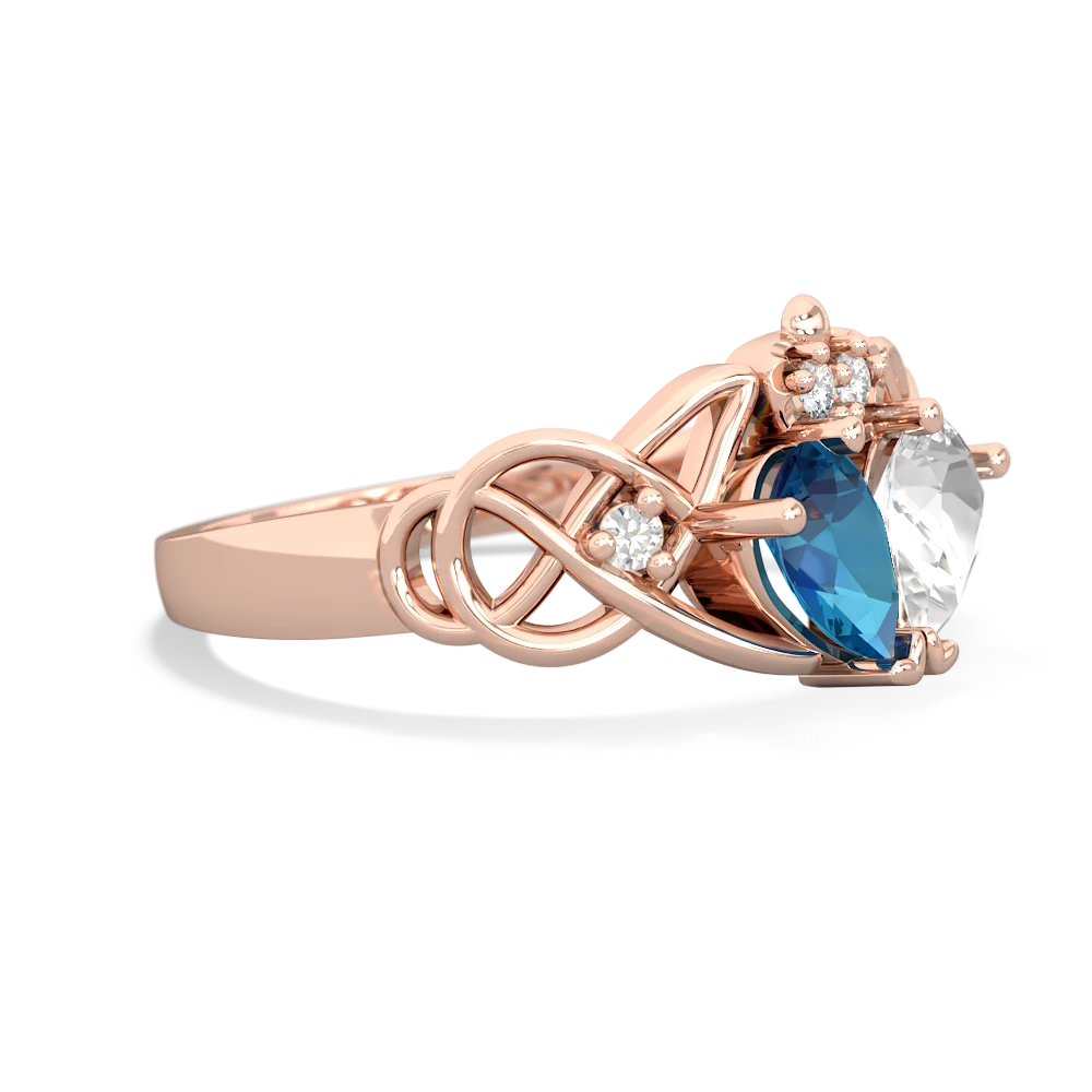 London Topaz 'One Heart' Celtic Knot Claddagh 14K Rose Gold ring R5322