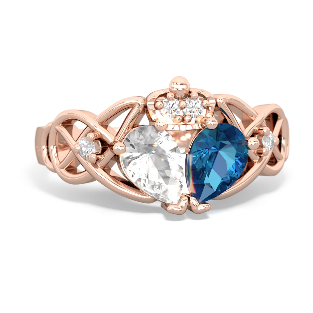 London Topaz 'One Heart' Celtic Knot Claddagh 14K Rose Gold ring R5322