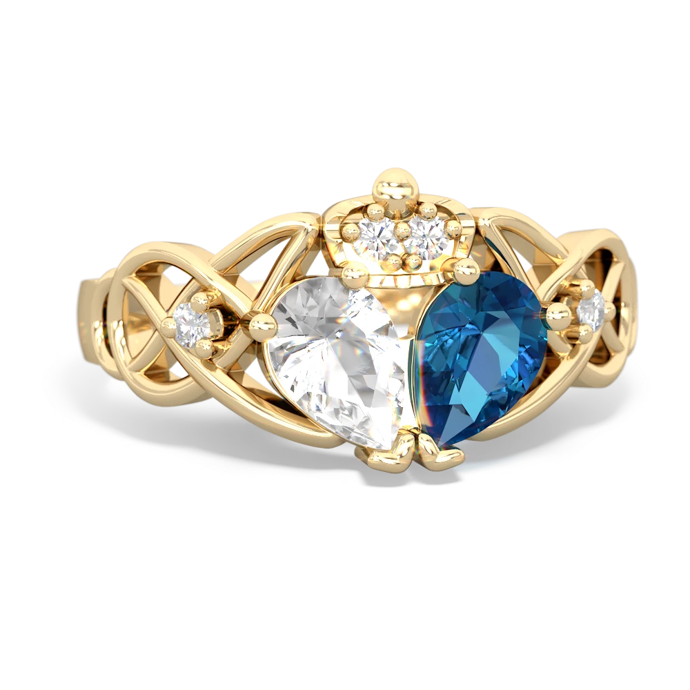 London Topaz 'One Heart' Celtic Knot Claddagh 14K Yellow Gold ring R5322