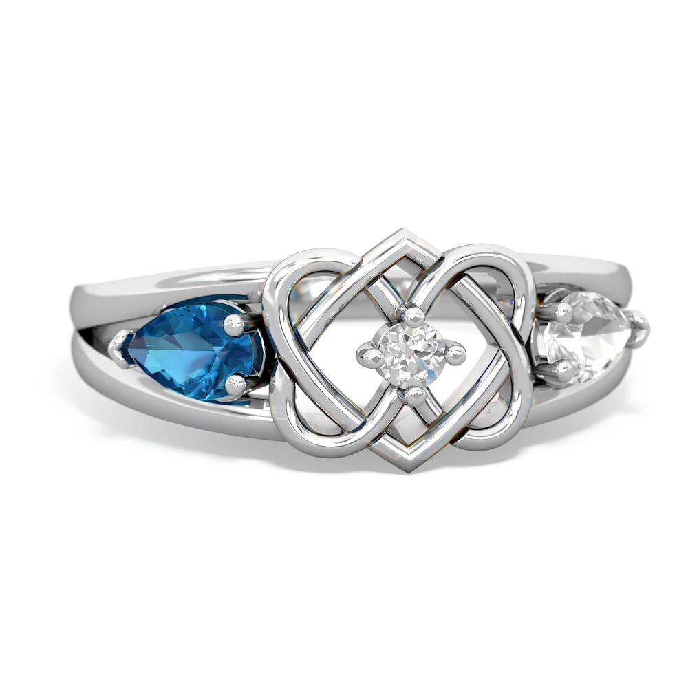 London Topaz Hearts Intertwined 14K White Gold ring R5880