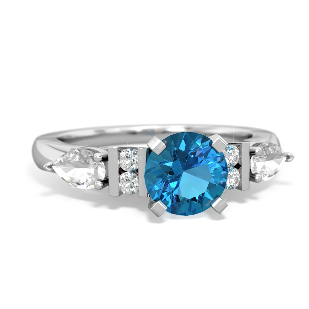 London Topaz 6Mm Round Eternal Embrace Engagement 14K White Gold ring R2005