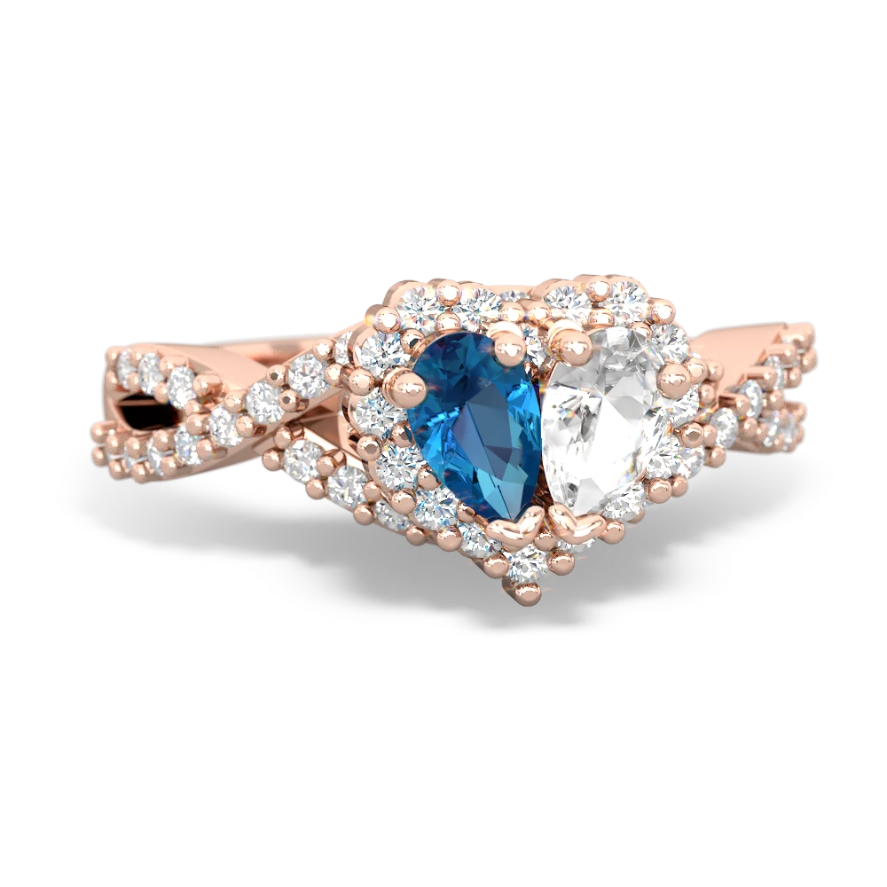 London Topaz Diamond Twist 'One Heart' 14K Rose Gold ring R2640HRT