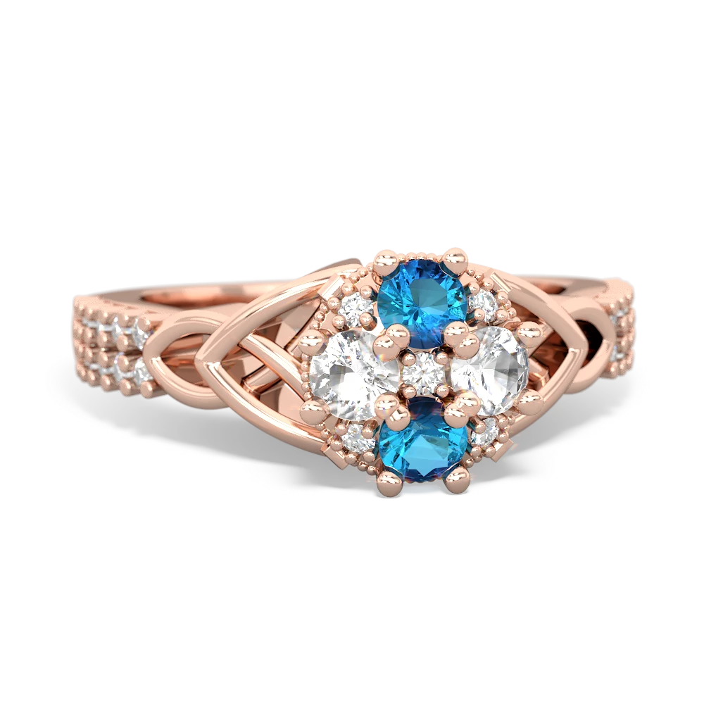London Topaz Celtic Knot Cluster Engagement 14K Rose Gold ring R26443RD