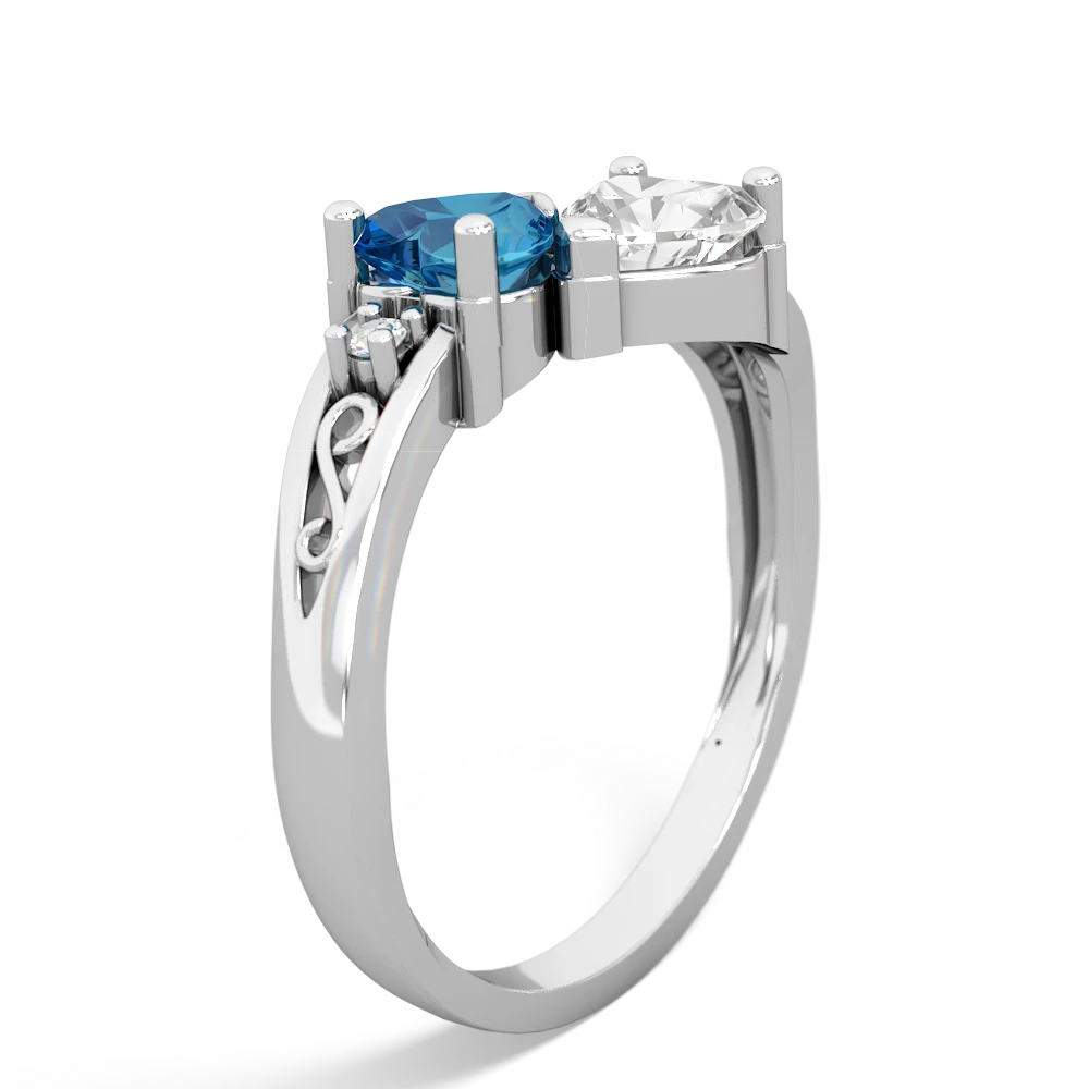 London Topaz Snuggling Hearts 14K White Gold ring R2178