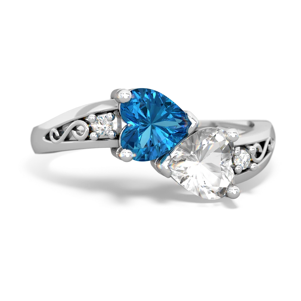 London Topaz Snuggling Hearts 14K White Gold ring R2178