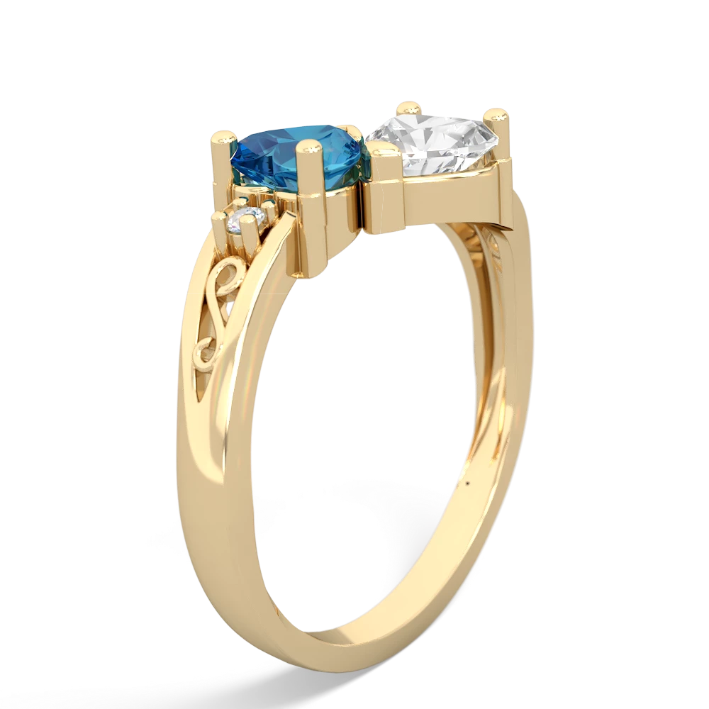 London Topaz Snuggling Hearts 14K Yellow Gold ring R2178