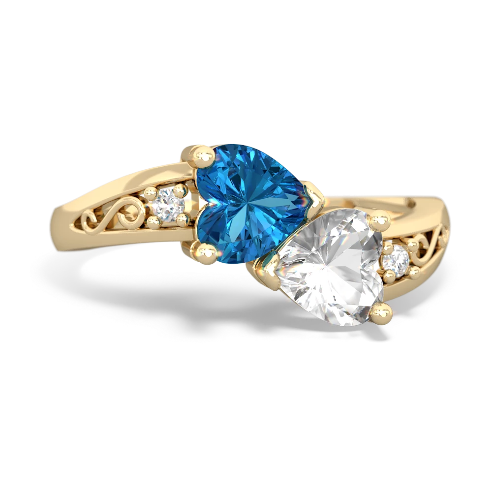 London Topaz Snuggling Hearts 14K Yellow Gold ring R2178