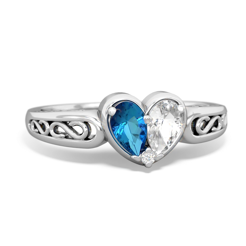 London Topaz Filligree 'One Heart' 14K White Gold ring R5070