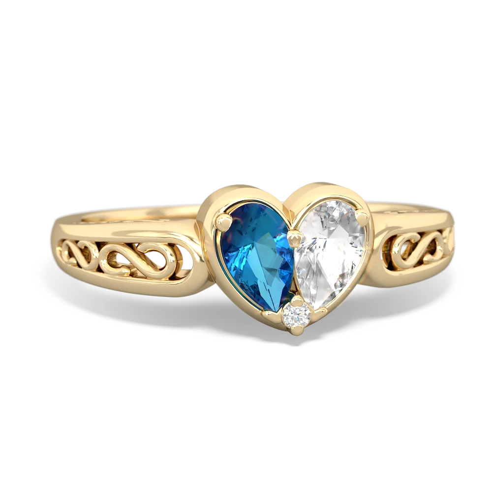 London Topaz Filligree 'One Heart' 14K Yellow Gold ring R5070