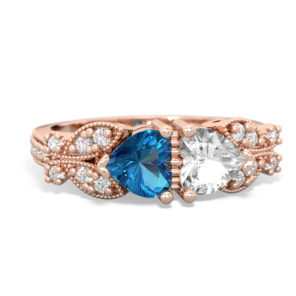 London Topaz Diamond Butterflies 14K Rose Gold ring R5601