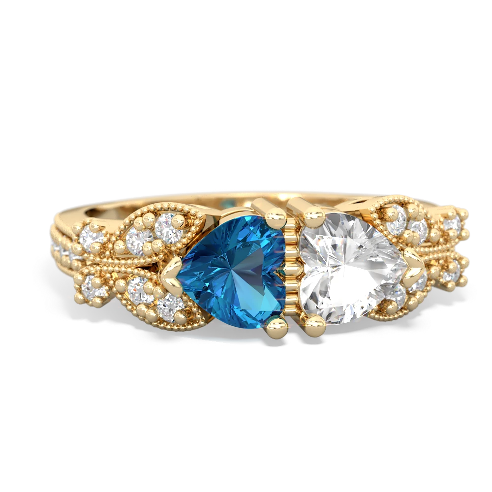 London Topaz Diamond Butterflies 14K Yellow Gold ring R5601