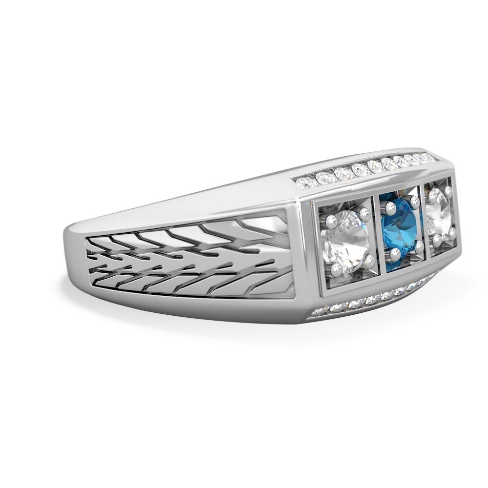 London Topaz Three Stone Tire Tread Men's 14K White Gold ring R0520