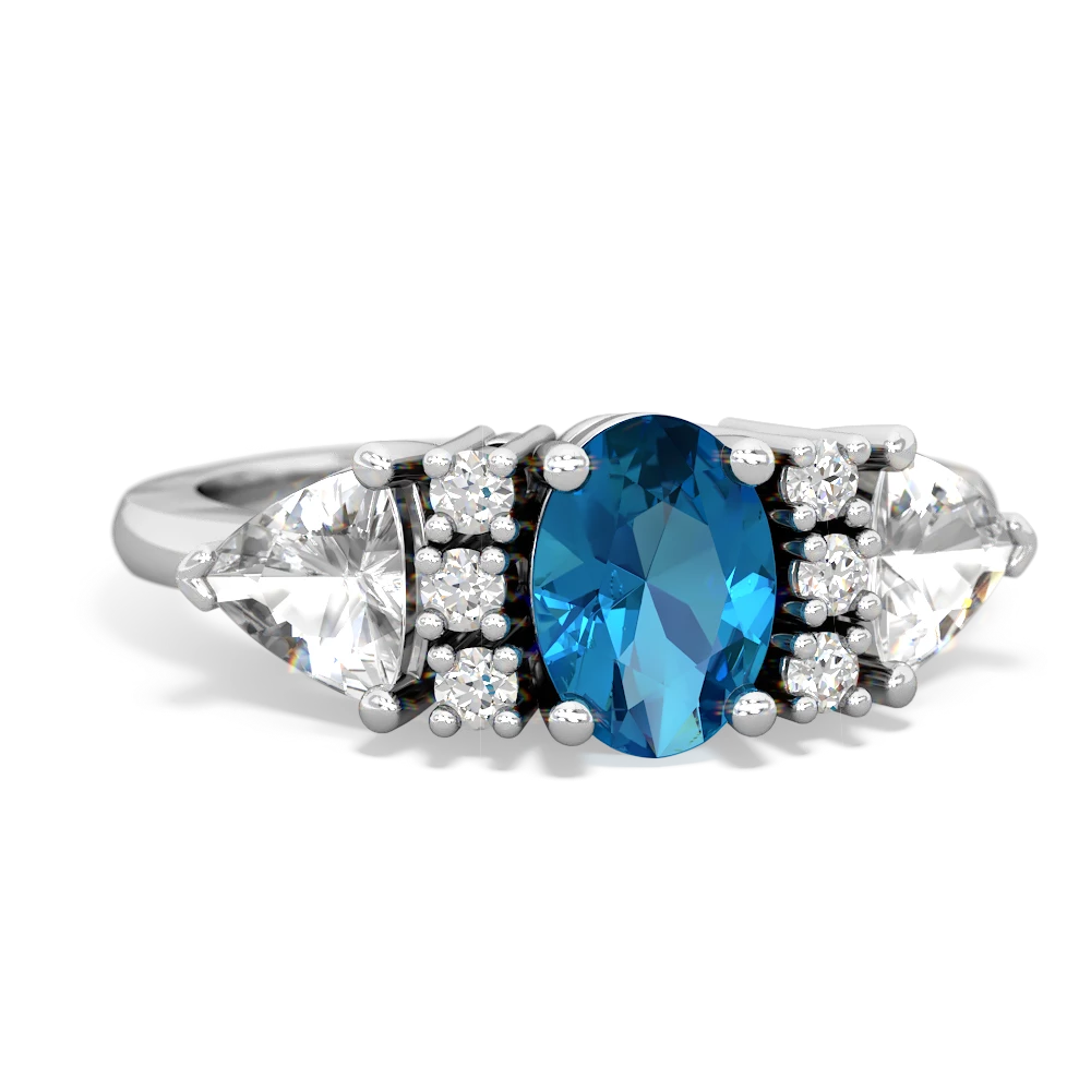 London Topaz Antique Style Three Stone 14K White Gold ring R2186