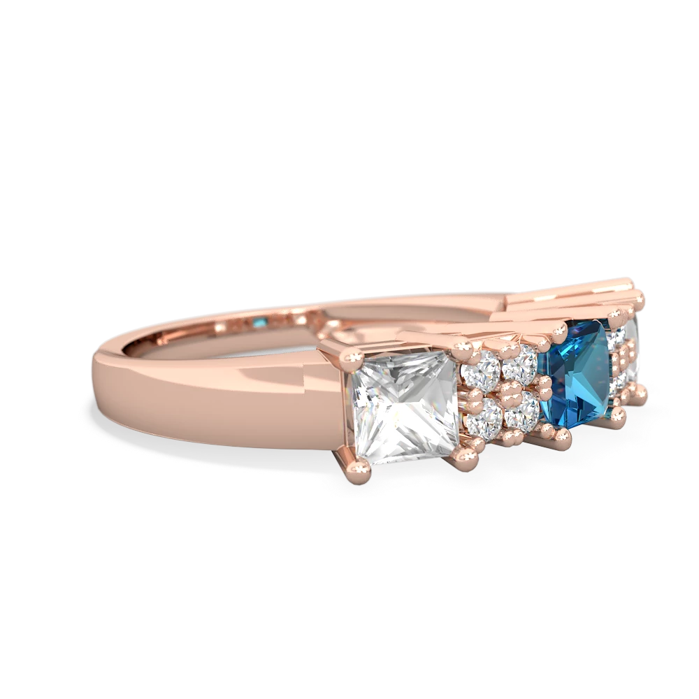 London Topaz Three Stone Diamond Cluster 14K Rose Gold ring R2592