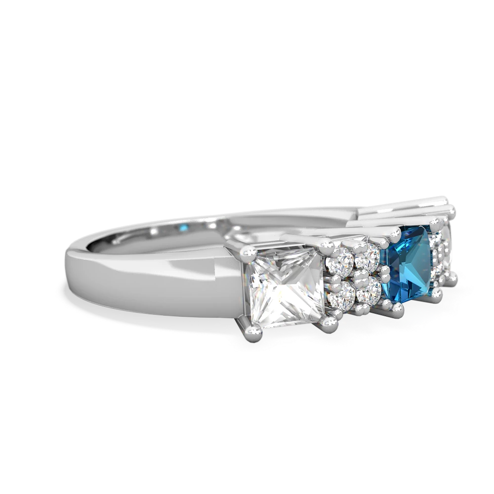 London Topaz Three Stone Diamond Cluster 14K White Gold ring R2592