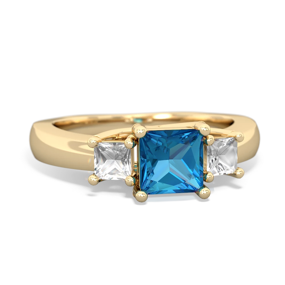 London Topaz Three Stone Trellis 14K Yellow Gold ring R4015