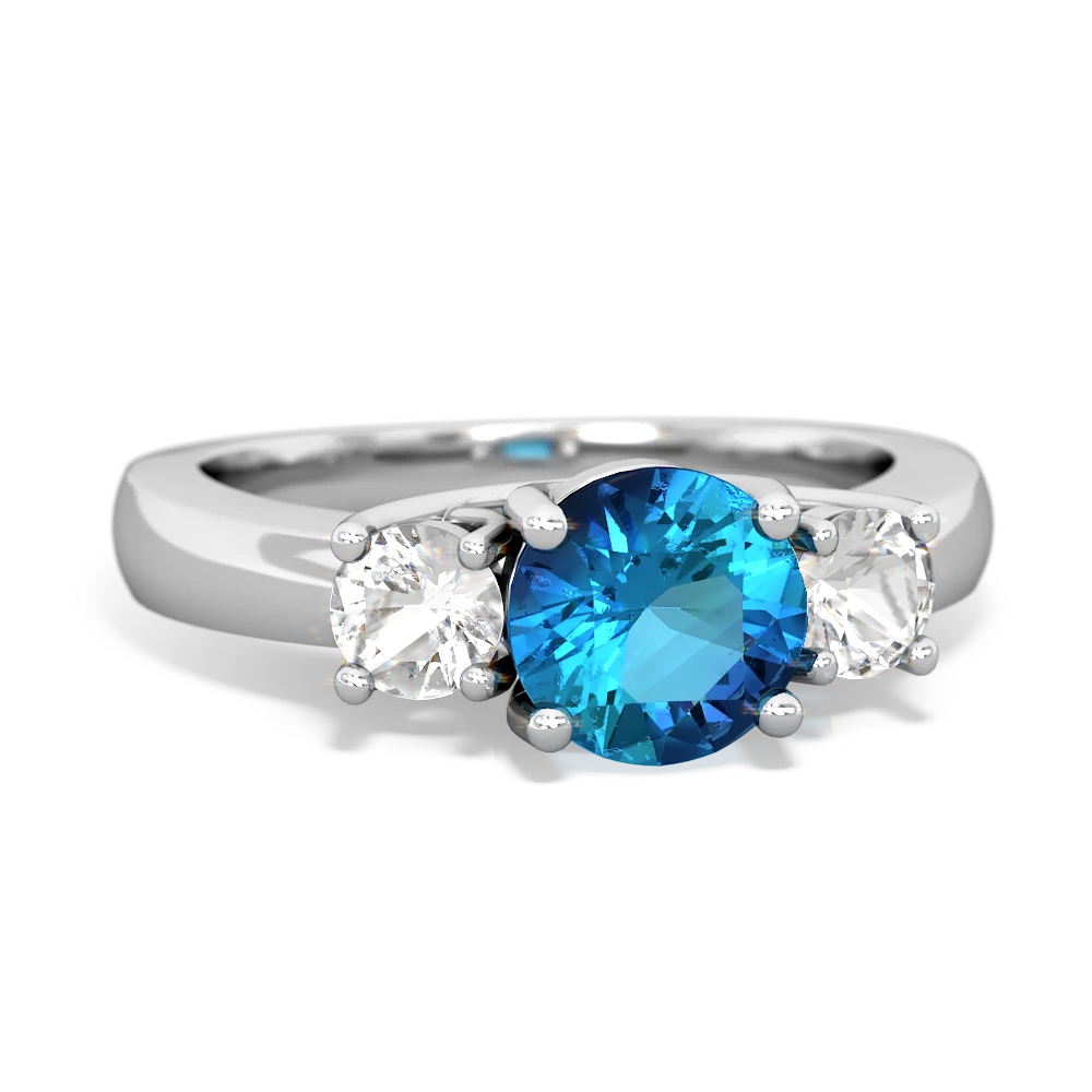 London Topaz Three Stone Round Trellis 14K White Gold ring R4018