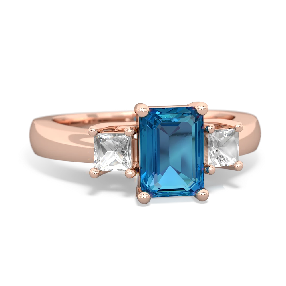 London Topaz Three Stone Emerald-Cut Trellis 14K Rose Gold ring R4021