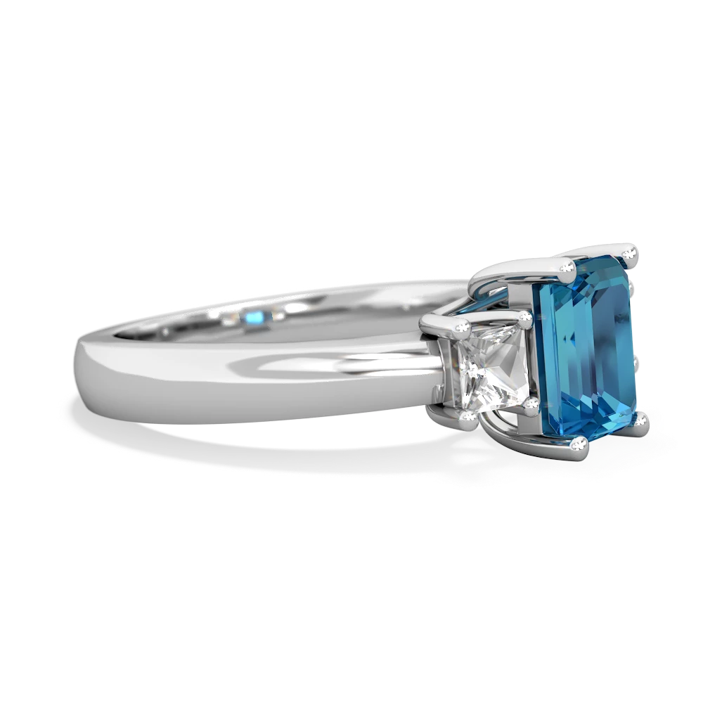 London Topaz Three Stone Emerald-Cut Trellis 14K White Gold ring R4021