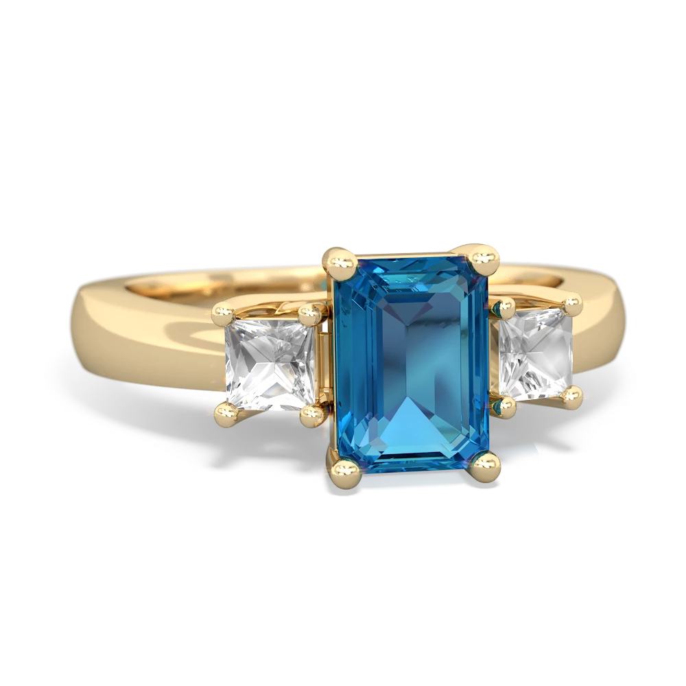 London Topaz Three Stone Emerald-Cut Trellis 14K Yellow Gold ring R4021